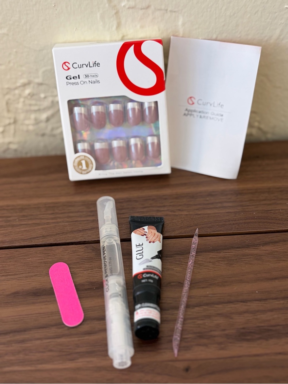 CurvLife 30 Gel Press-On Nails French Tip Kit with Glue & Remover